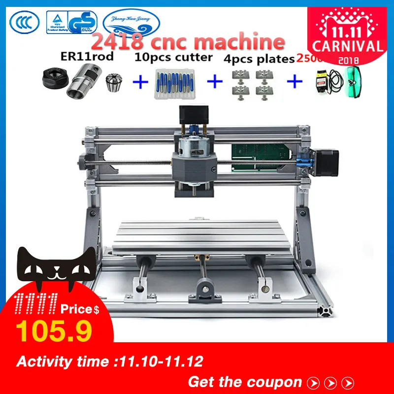 

CNC 2418+2500mw laser GRBL control Diy laser engraving ER11 CNC machine,3 Axis pcb Milling machine,Wood Router+2.5w laser