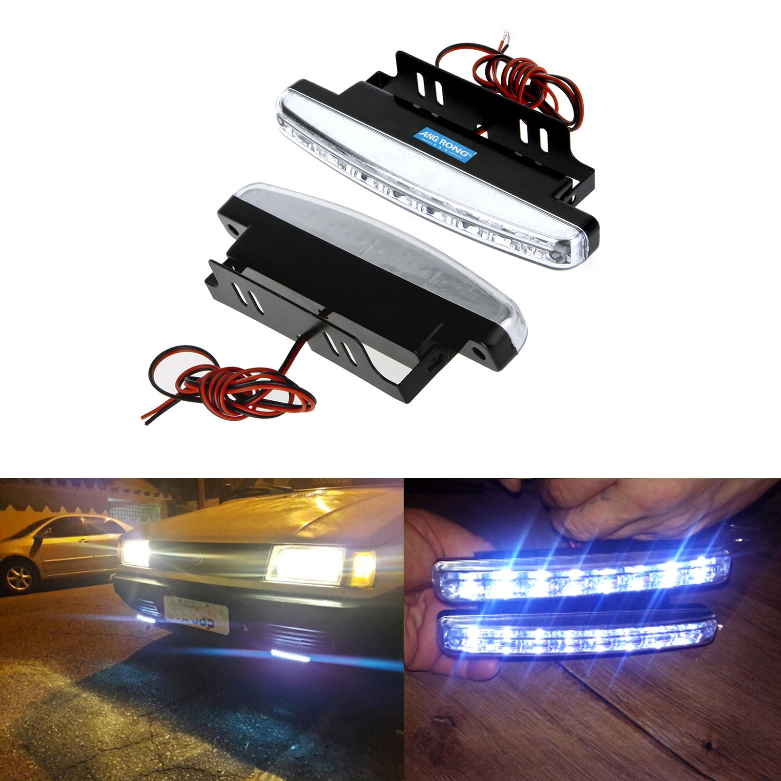 

ANGRONG 1 Pair 8 LED Daytime Running Light Car Driving Front Lamp Fog Light DRL White 12V