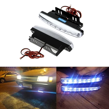 

ANGRONG 1 Pair 8 LED White Daytime Running Light Waterproof Universal Car Driving Front Lamp Fog Light DRL 12V 6000K-7000K