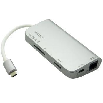 

5pcs/lot 8 in 1 USB 3.0 Hub Type C to Lan Card Gigabit Ethernet Adapter 4K HDMI SD Micro SD Card Reader Type C HUB for Macbook