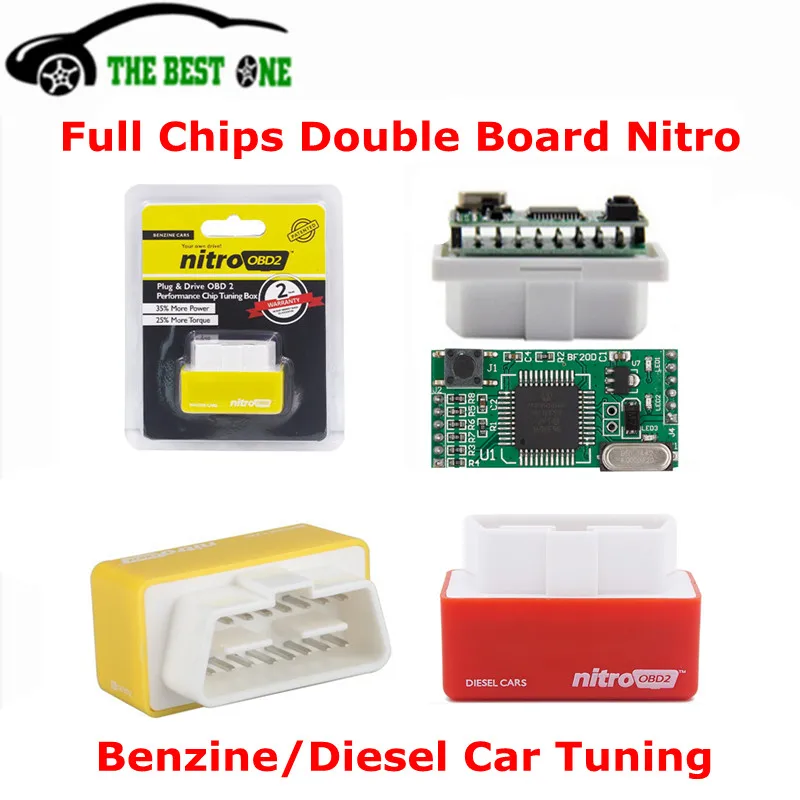 Original Full Chips Nitro OBD2 Benzine Car Chip Tuning Box Plug And Drive NitroOBD2 Diesel Engine Performance Improved Free Ship