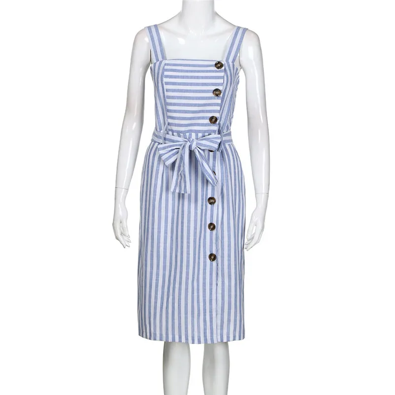 HOT summer dress 2018 beach dress Womens Striped Long Boho Dress Lady Beach Summer Sundrss Button Down Maxi Dress elbise J19#N (7)