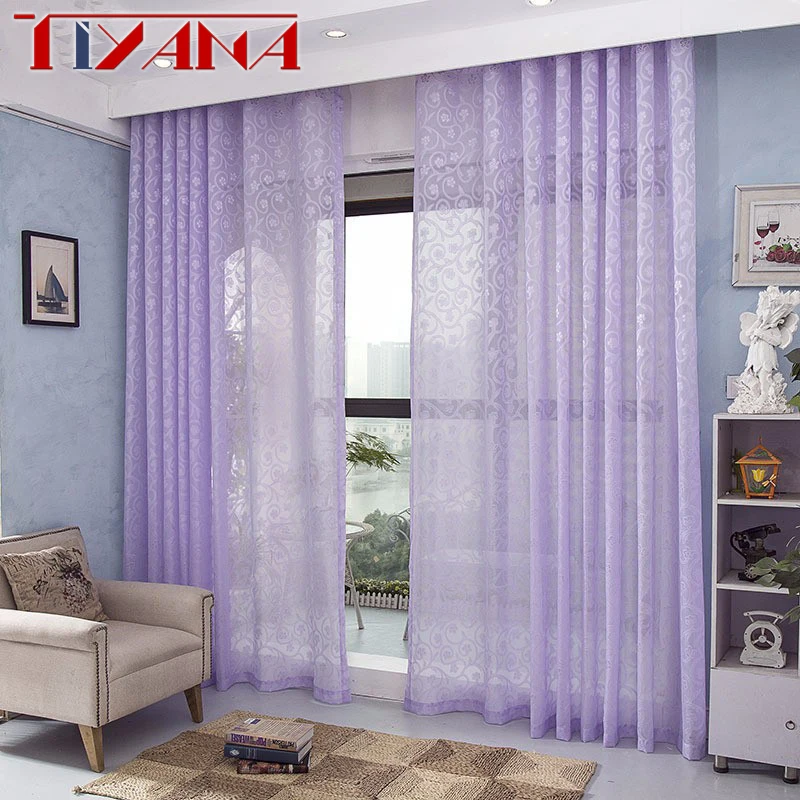 

Modern Simple Style Window Curtain Sheer High Grade Jacquard Romantic Purple Screening Tulle For Living Room Bay windows AG008&2
