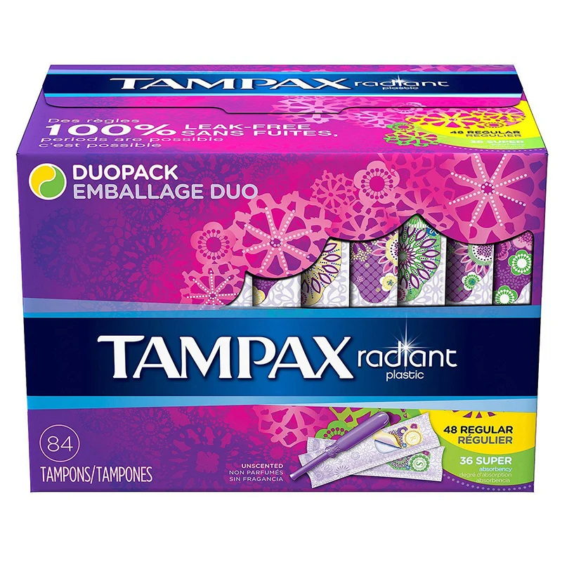 84 Pcs Tampax Radiant Tampon Waterproof Leak-proof  Tampones 48 Pcs Regular & 36 Pcs Super Absorbency Sanitary Menstrual Napkin
