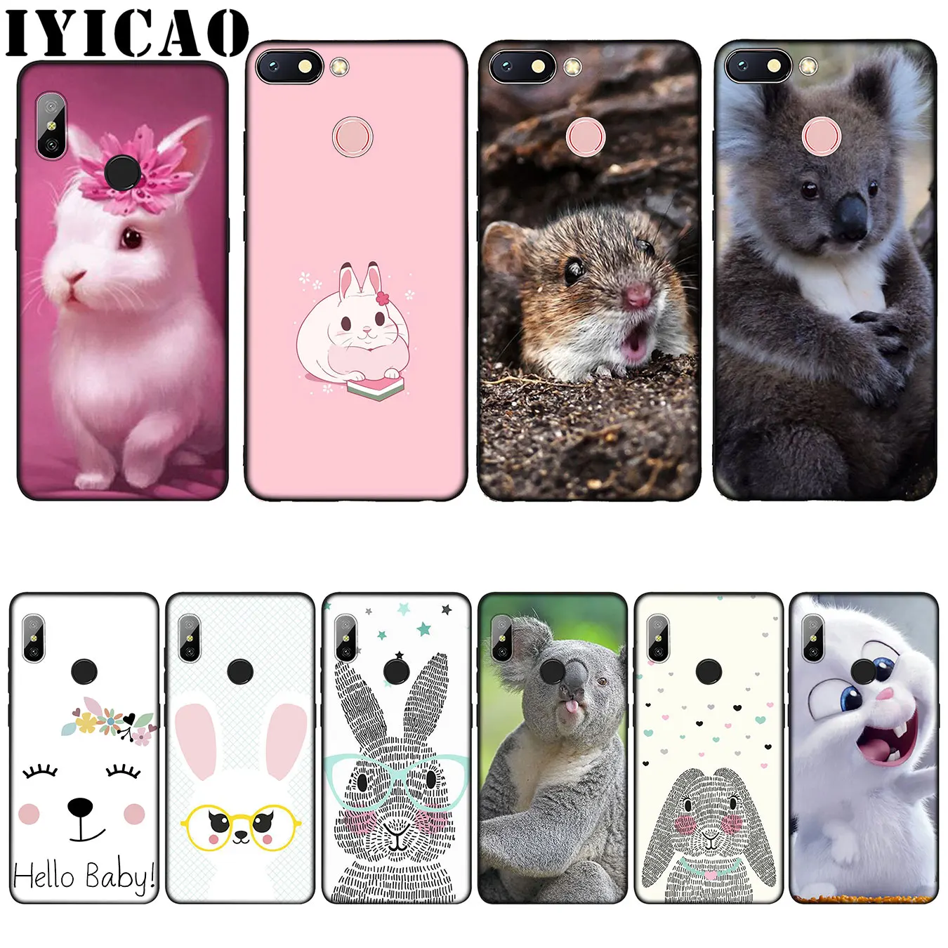 IYICAO cute animals Mr Koala Easter Bunny Rabbit Silicone Soft Case for Xiaomi Redmi 6A 5A Note 7 4 4X 5 Plus 6 Pro Black Cover |