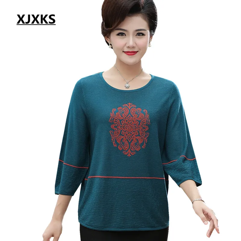 XJXKS Fashion Diamond Three Quarter Sleeve Women's Sweater 2019 Spring New Loose Plus Size Cashmere Knitting Thin Sweater Women XJXKS Fashion Diamond Three Quarter Sleeve Women's Sweater 2019 Spring New Loose Plus Size Cashmere Knitting Thin Sweater Women