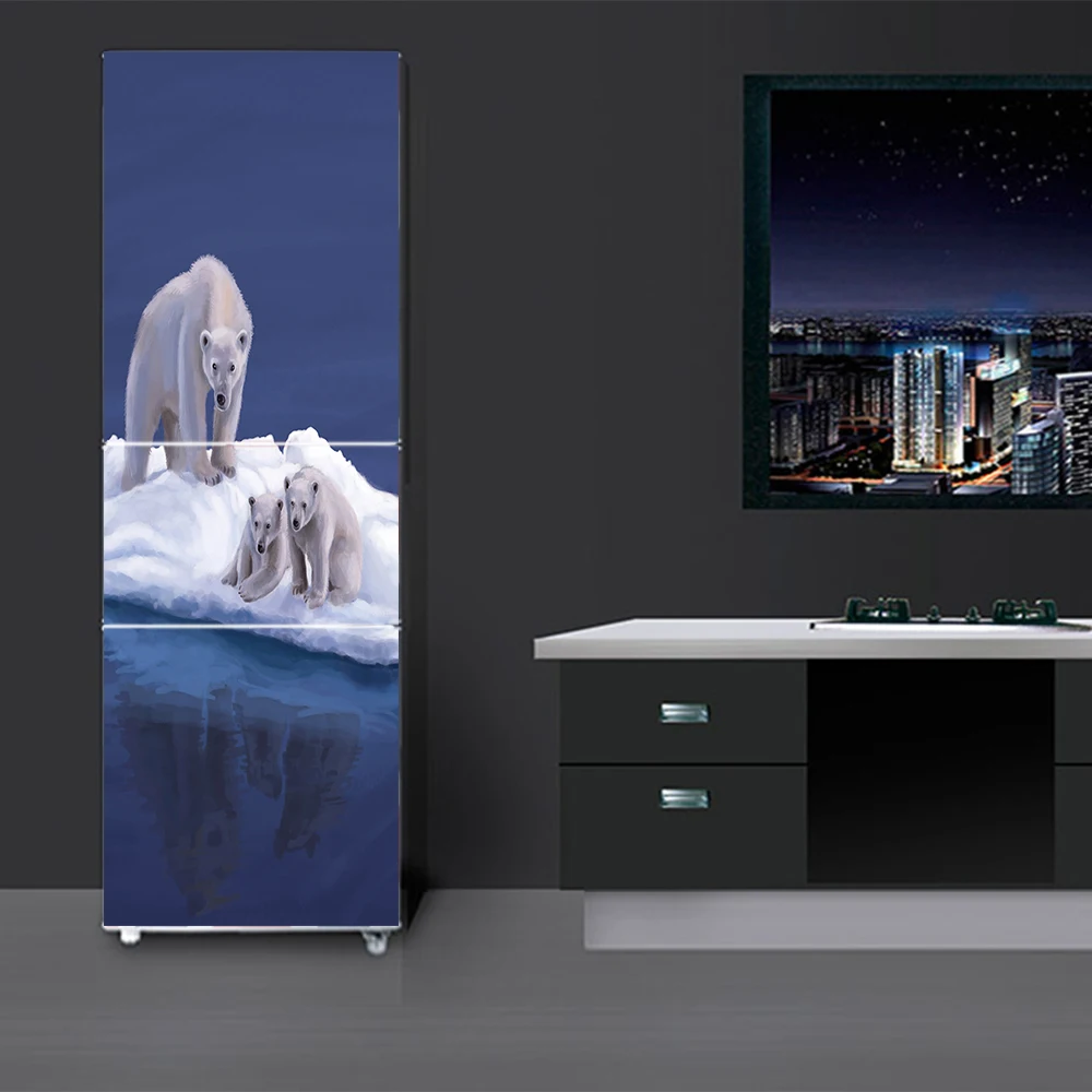 

HD Print 3D Polar Bear Poster PVC Waterproof Entire Fridge Sticker Creative Stickers DIY Home Decor Fridge Wall Sticker