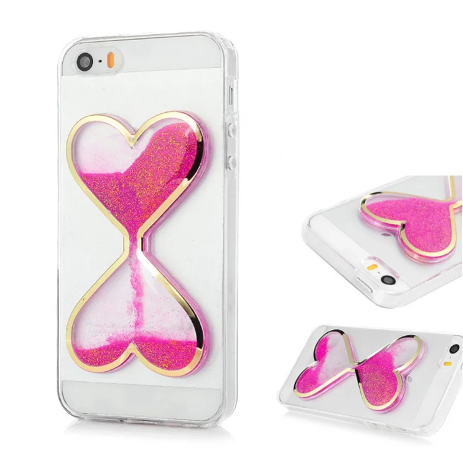 

Flowing Quicksand Love Heart Case Anti-scratch Acrylic Back TPU Frame Cover for Apple iPhone 5 5S SE 6 6S 7 8 Plus X XS Max XR