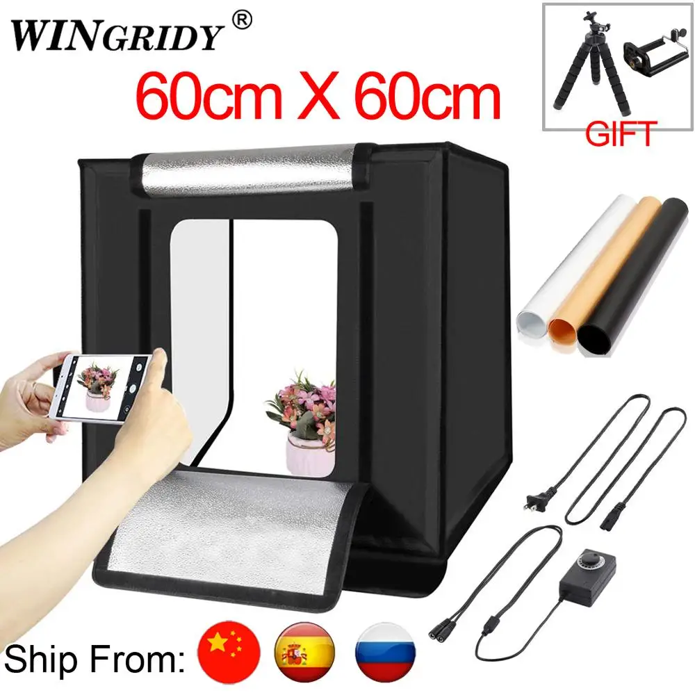 

WINGRIDY 60cm LED Folding Photo Studio Softbox Lightbox 60*60 light Tent W60 white yellow black background Accessories box light