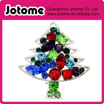 

Mutlicolor Christmas Tree Crystal Pin Brooch 1.25 x 1.375 inches