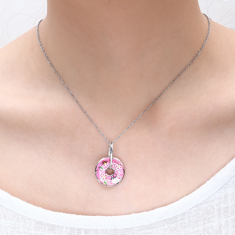 RainMarch Pink Enamel Silver Pendant Female For Chain Necklace Pendulum 925 Silver Women Necklace Pendant Party enamel Jewelry (4)