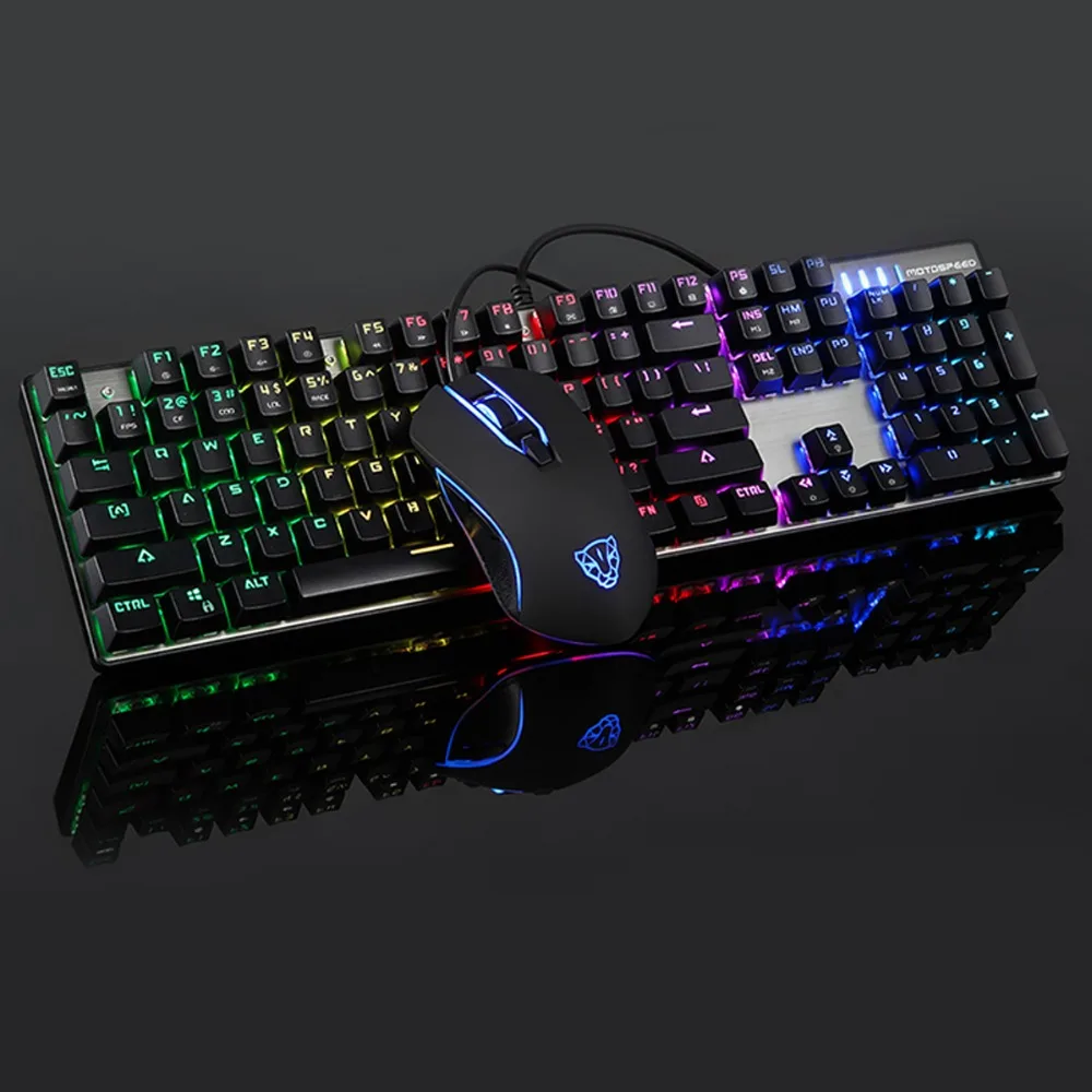 Motospeed CK888 механическая клавиатура RGB подсветка светодиодный USB Проводная клавиатура мышь набор с кабелем 1,8 м для компьютера Pro Gamer