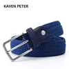 Men Blue Elastic Stretch Waist Belt Canvas Stretch Braided Elastic Woven Leather Belt 1-3/8