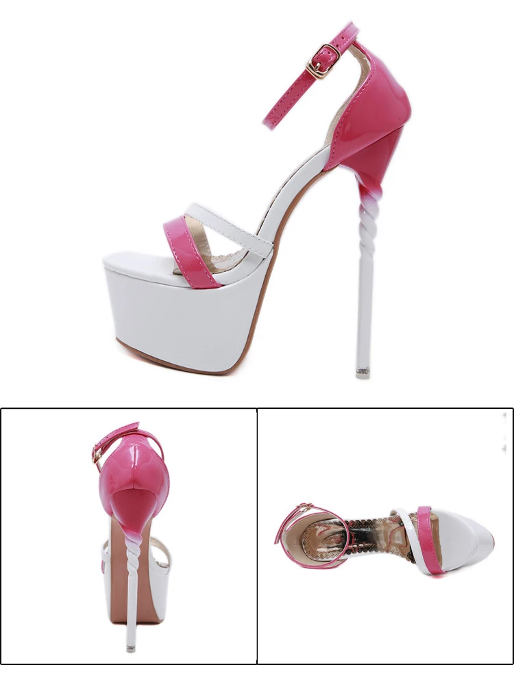 Aneikeh/ г. Новые летние женские сандалии модная пикантная обувь на толстой подошве, с пряжкой, с открытым носком, смешанных цветов, на очень высоком каблуке