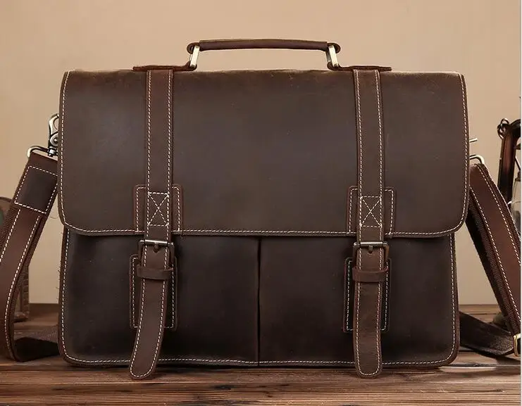 

Men Briefcase Crazy Horse Genuine Leather Handbags Office Bags for Mens Messenger Shoulder Bag Laptop Business Travel Bag #L0203