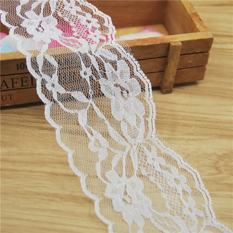 FASMILEY Wholesale 70mm Polyester Lace Trim White Grosgrain Lace Ribbon