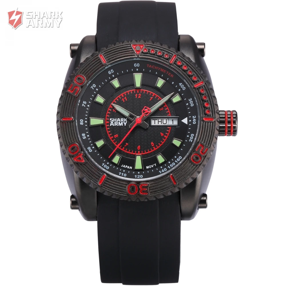 

Cool Shark Army Men Stainless Steel Case Auto Date Display Silicon Rubber Black Red Wristwatch Sport Gift Hodinky Men / SAW158