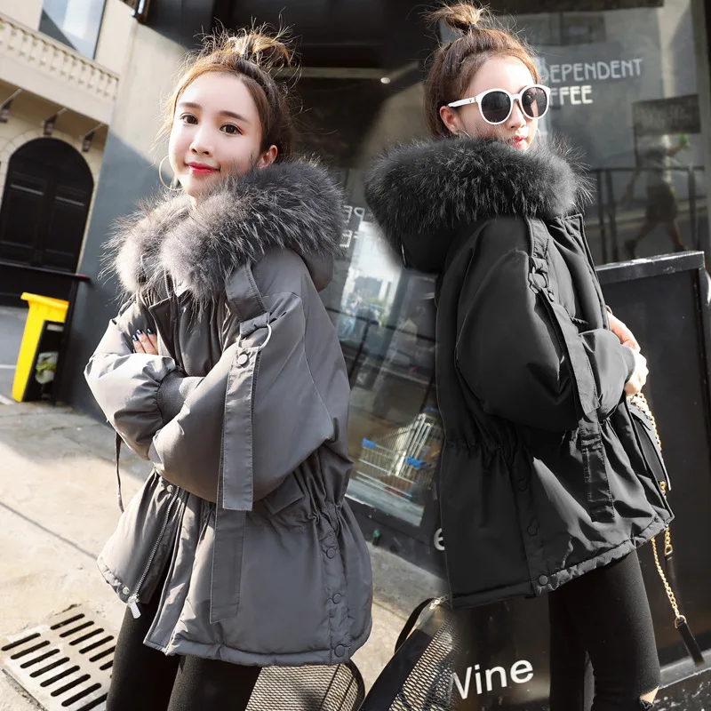 Womens Winter Jackets And Coats Thick Warm Big Fur Collar Hooded Jacket Faux Raccoon Female Wadded Outwear Short Parkas | Женская одежда