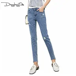 Рваные летние женские джинсы 2019 новые до щиколотки однотонные узкие брюки Femme AB-59-3278 с высокой талией женские джинсовые брюки