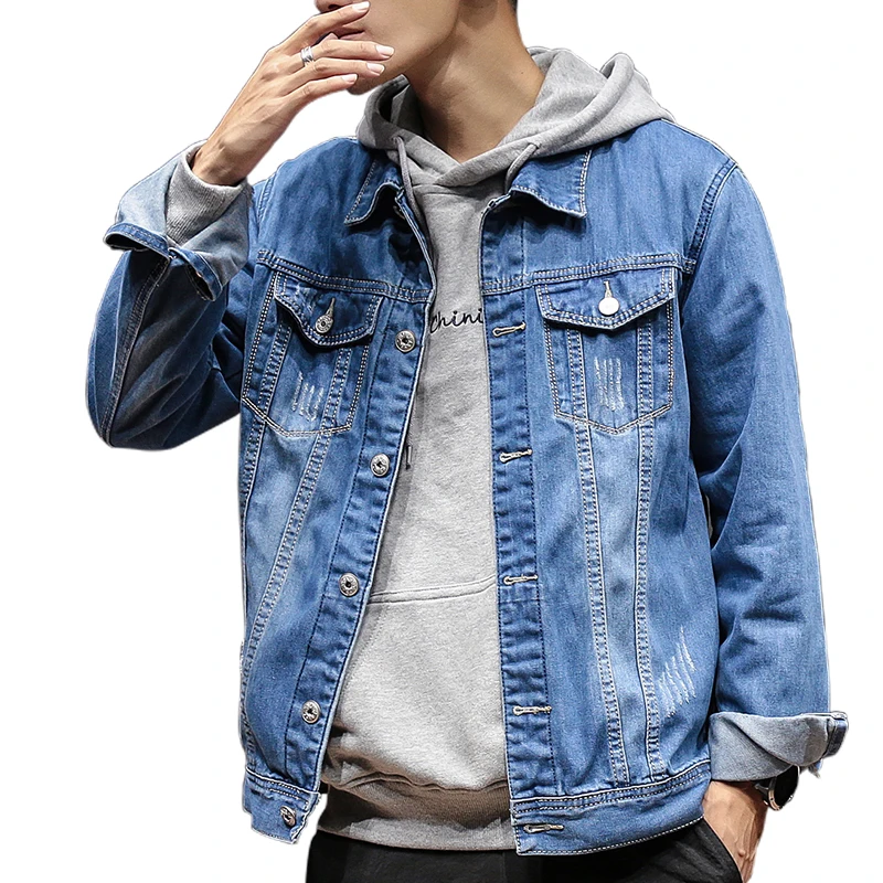 Goedkoop Solid Casual Slim Heren Denim Jasje Plus Size 5XL Bomberjack Mannen Hoge Kwaliteit Cowboy mannen Jean Jasje Chaqueta hombre