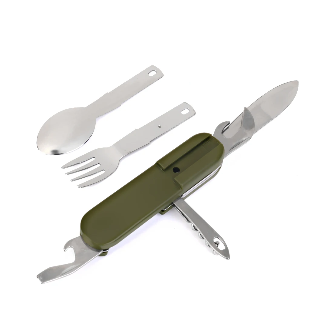 

Outdoor Picnic BBQ MagiDeal Stainless Multifunction Foldable Fork Spoon Bottle Opener Tableware for Camping Hiking Accessoy