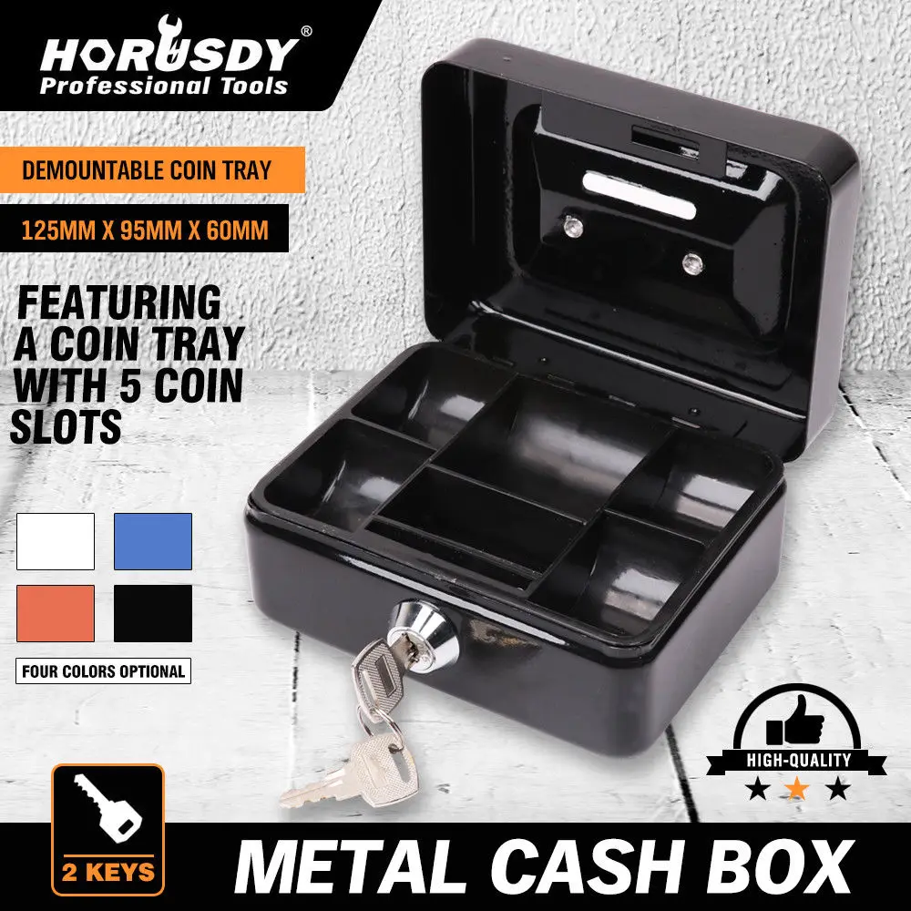 

HORUSDY Locking Cash Box Money Small Steel Lock Security Safe Storage Check Black Storage Box Storage Coin Banknotes With 2 Keys
