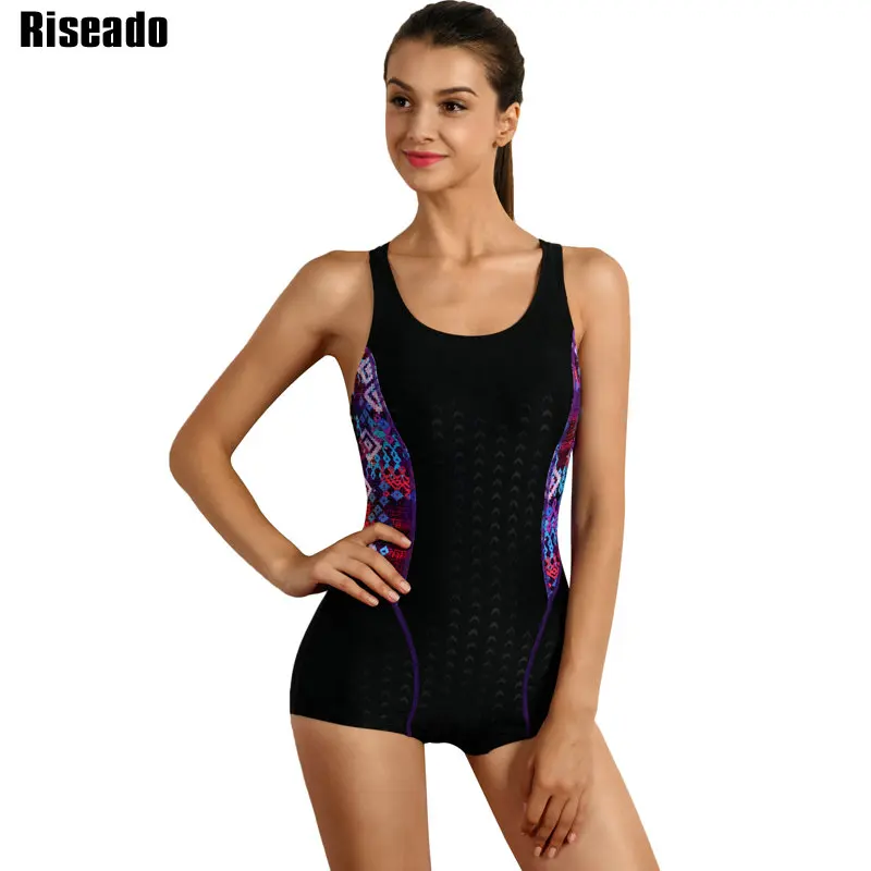

Riseado 2017 One Piece Swimwear Women Sports Swimsuit Shorts Patchwork Backless Professional Swimming Beach Bodysuits