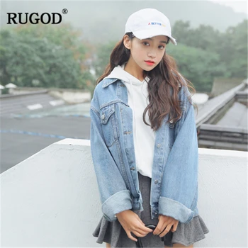 

RUGOD 2018 Vintage Pocket Jean Jacket Women Casual White/Blue/ Light Blue Denim Coats Womens Jackets and Coats Casaco Feminino