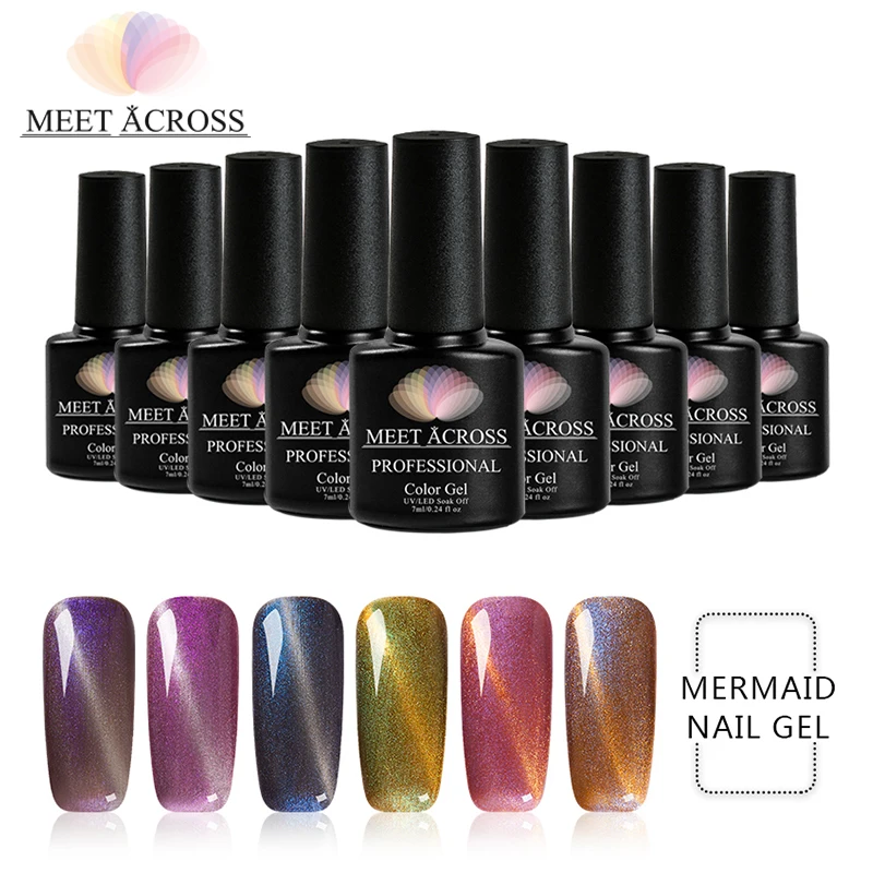 

MEET ACROSS Pearl Shell Cat Eye Nail Gel Polish 7ML UV Soak Off Gel Magnetic UV Gel Varnish Lacquer Manicure Glitter Gel