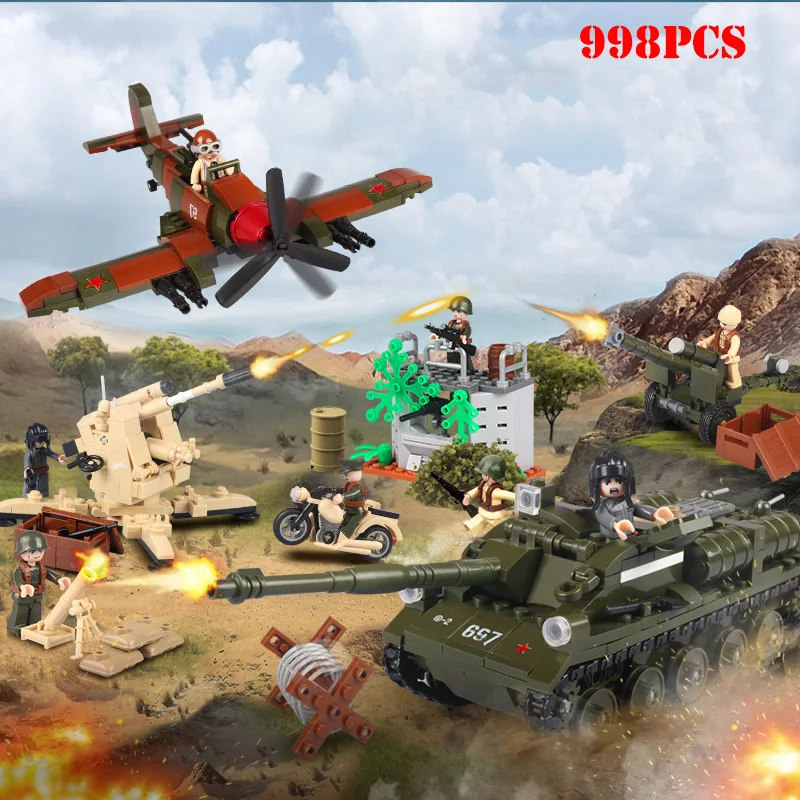 

Military Tank Airplane Soldier Figures Building Blocks Compatible Legoings WW2 Soviet Weapons Technic Bricks Children Toys Gifts