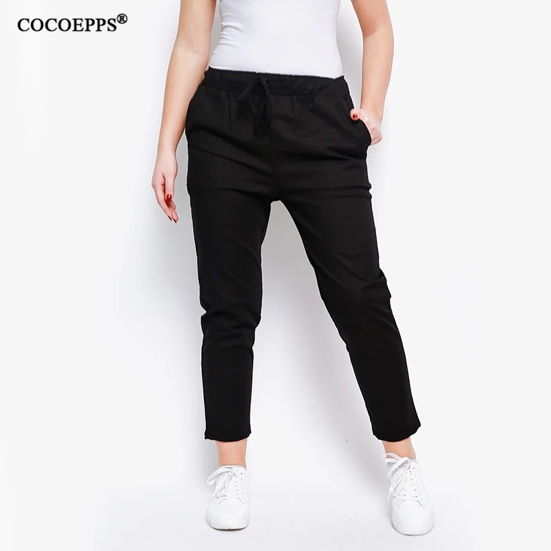 COCOEPPS, женские модные летние брюки с карманами размера плюс, одноцветные брюки-карандаш для женщин, весенние Узкие повседневные брюки большого размера, M-6XL
