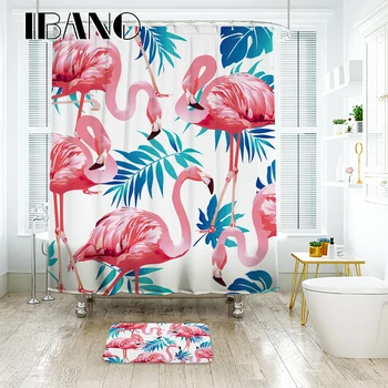 

IBANO Tropical Flamingo Pattern Shower Curtain Waterproof Polyester Fabric Curtain for The Bathroom Accessories Home Decor