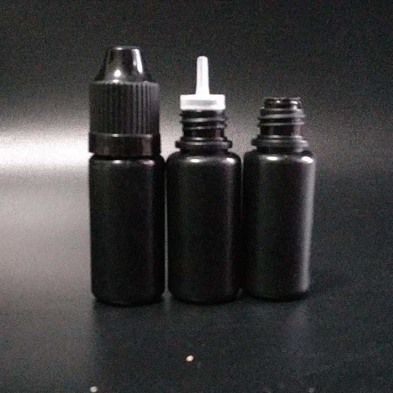 LDPE черная 10 мл пластиковая бутылка для жидкости E пластик E сок пустые флаконы-капельницы для электронной сигареты с защищенным от детей колпачком длинный тонкий наконечник