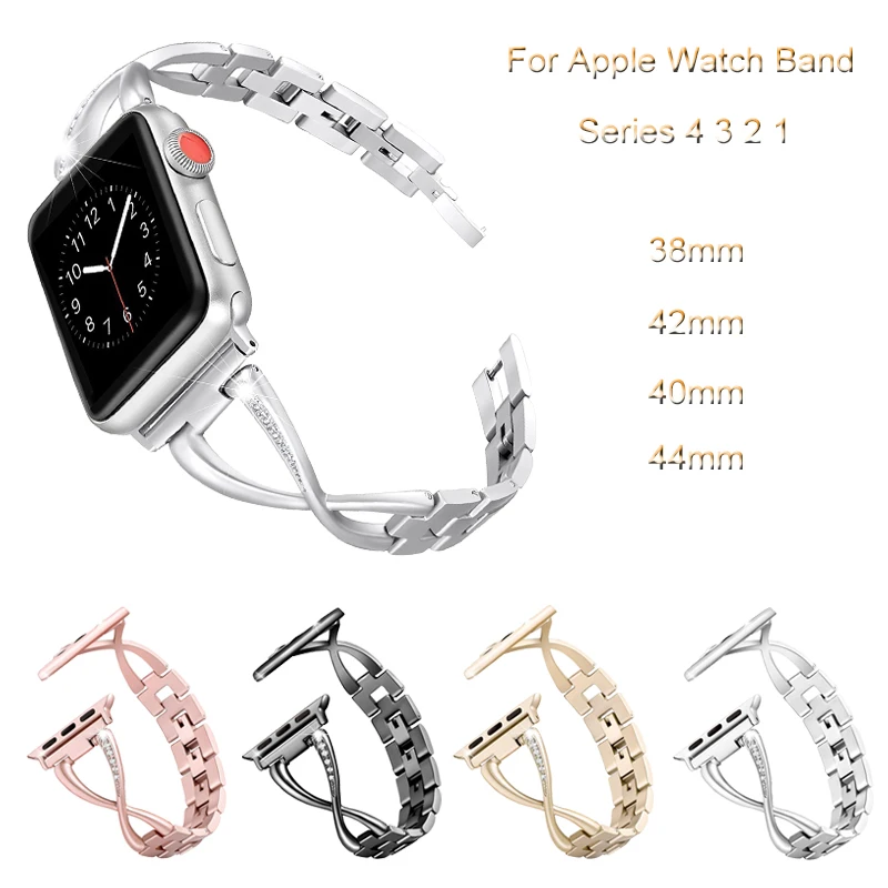 

Diamond Link Bracelet Band For Apple Watch 4 3 2 1 Stainless Steel Strap For iwatch 44mm 40mm 42mm 38mm Watchband Accessories