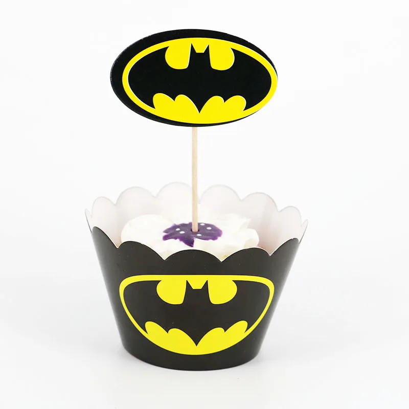 24 шт знак Бэтмена кекс обертки для пирожных для ношения с обувью, Беби Шауэр Детский Детские Декорации для вечеринки на день рождения поставки