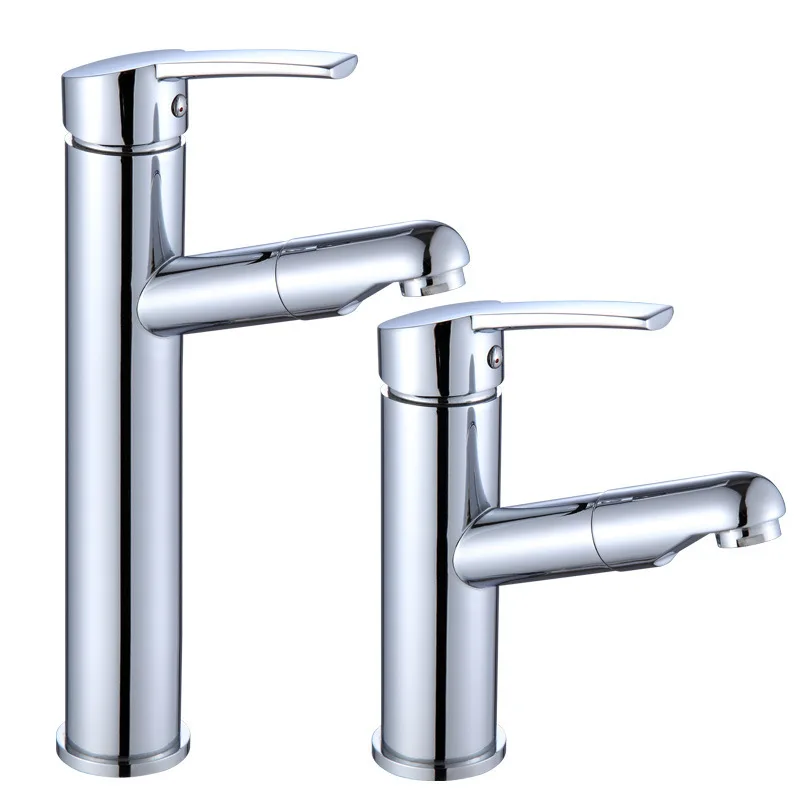 

Full copper basin faucet round bathroom retractable bathroom cabinet pull type bathroom hot and cold mixed faucet
