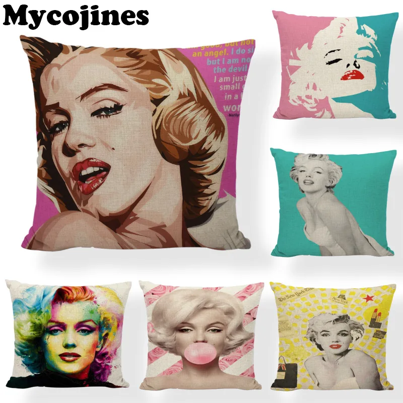 Watercolor Style Marilyn Monroe Cushion Cover 45x45cm Girl Pink