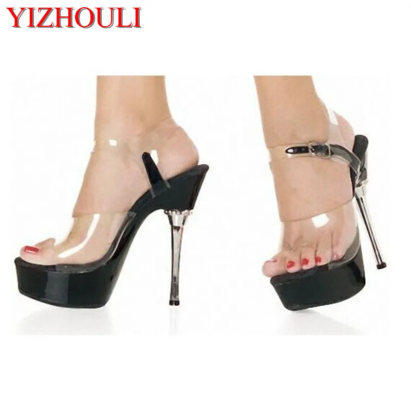 5 Inch Black Crystal Sandals Fashion 14cm High-Heeled Shoes Princess Plus Size Sexy Shoes Club Heels For Women