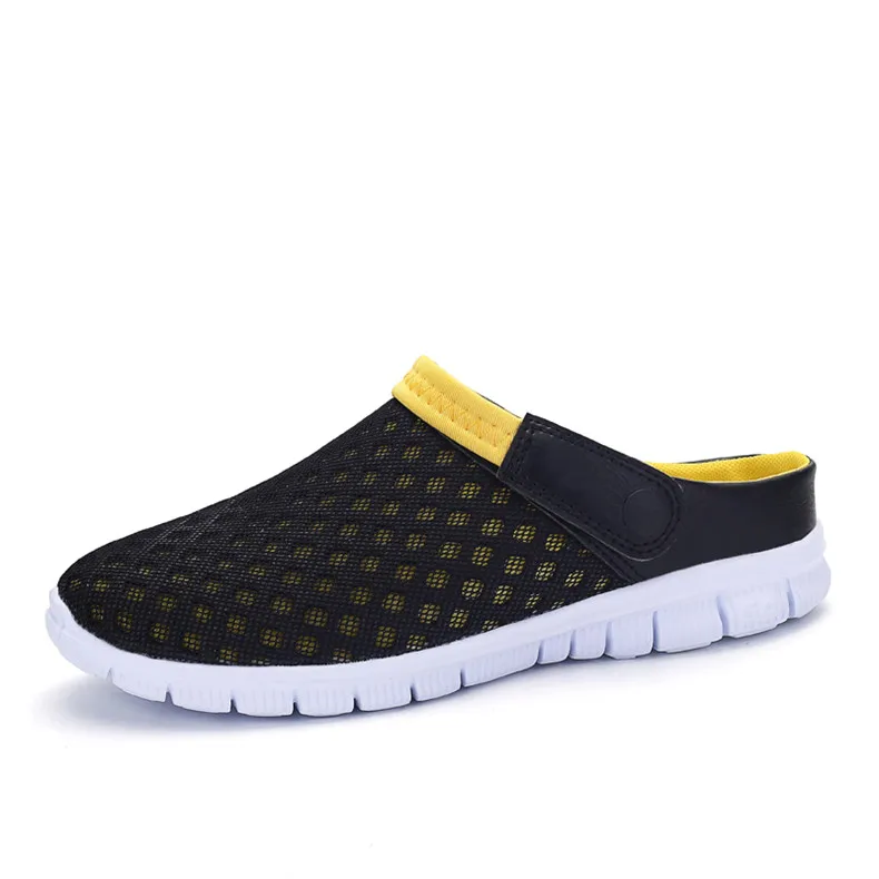 black with yellow Большие размеры 39-46, мужская летняя пляжная дышащая обувь, Вьетнамки для дома и улицы, мужские тапочки, сетчатая легкая обувь, слипоны черного цвета - Цвет: black with yellow