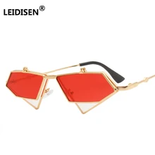 LEIDISEN Flip Up Steampunk Sunglasses Men Women Vintage Metal Frame Triangle Sunglass Female Brand Fashion Glasses UV400