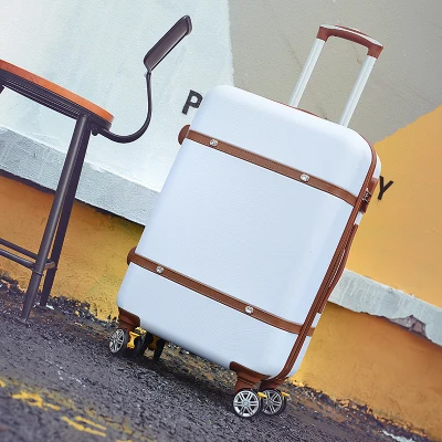 Винтажный чехол для путешествий, сумка для багажа на колёсиках, Женский чехол на колесиках с колесиком, жесткий чехол из АБС-пластика, универсальный чехол для мужчин - Цвет: white