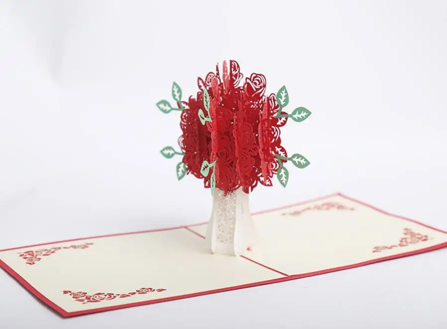  10pcs 3D Creative Rose Bouquet Handmade Kirigami Origami Wedding Party Invitation Cards Greeding Bi - 32807456862