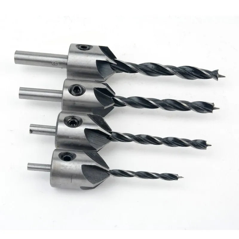 

4pcs Countersink Drill Bit Set 5Flute Countersink 90 Degree Wood Cutter Drill Bit 1/4" Hex Shank Countersink Drill Tools Bits