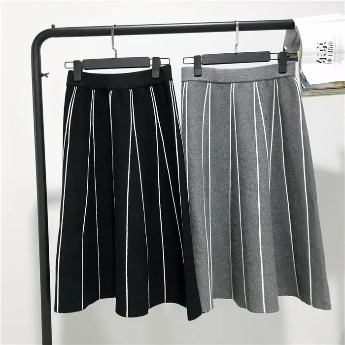 FREE SHIPPING Womens Skirt Vintage Line Striped Slim High Waist Knitted Long Black Grey JKP248 HTB1Fr0vOVXXXXaVaFXXq6xXFXXXe - FREE SHIPPING Womens Skirt Vintage Line Striped Slim High Waist Knitted Long Black Grey JKP248
