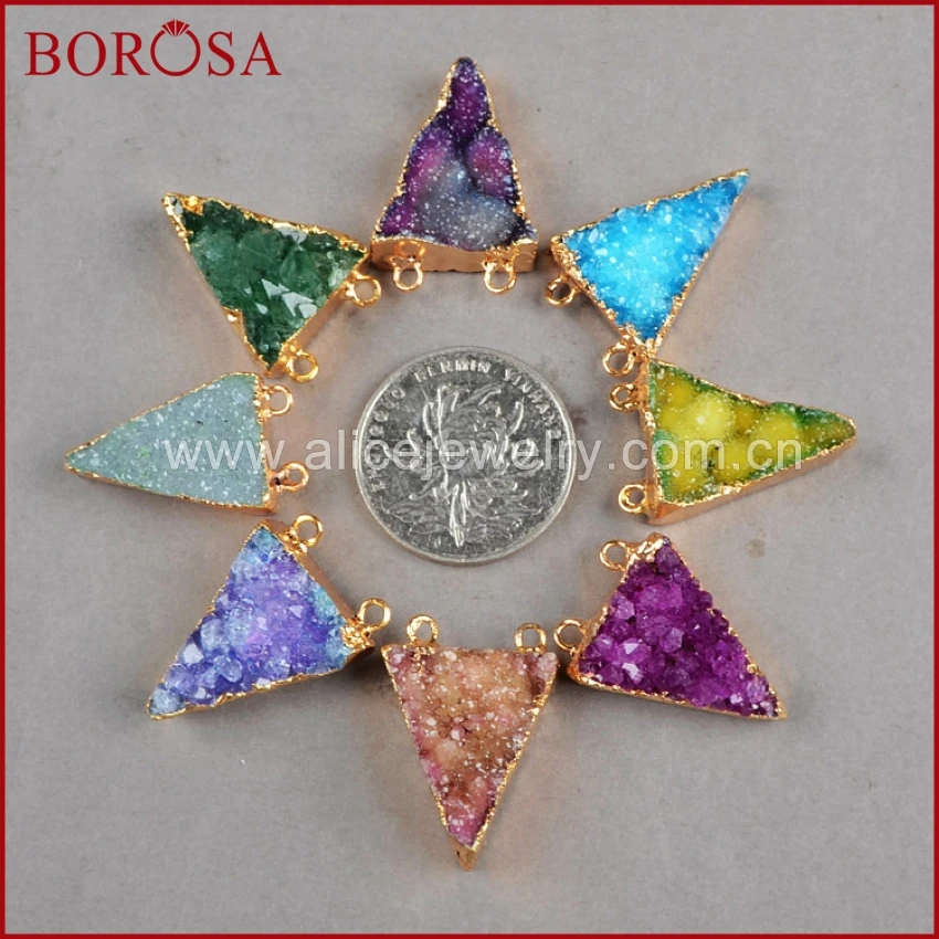 BOROSA распродажа 10 шт. треугольник золотого цвета Drusy Geode радужные друзы разъемы