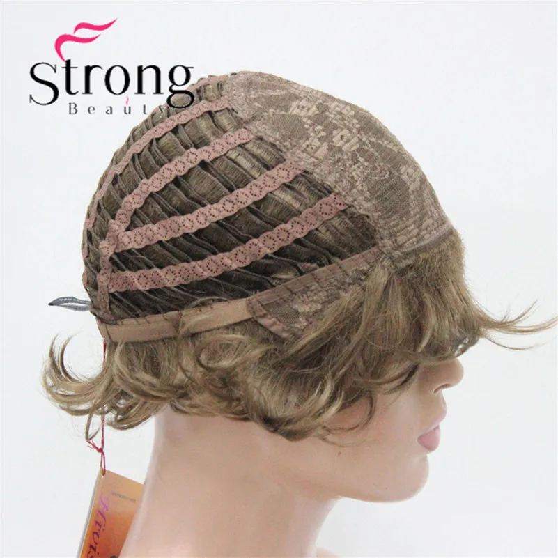 E-7125 #12New Wavy Curly Wig Light Reddish Brown Short Synthetic Hair Full Women's Wigs (8)