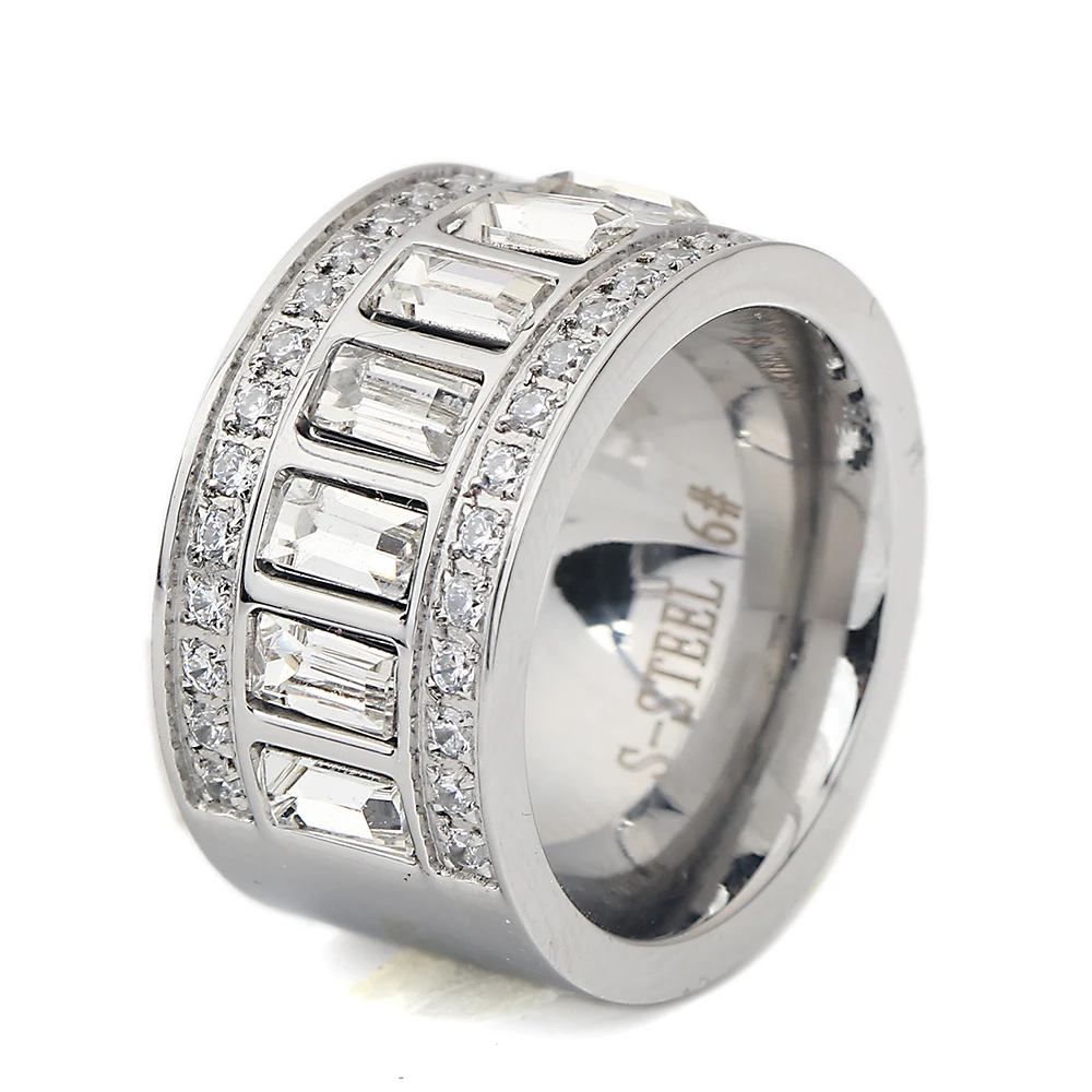 Women Men's Ring Stainless Steel Wedding Ring With Cubic Zirconia Party Jewelry USA Size