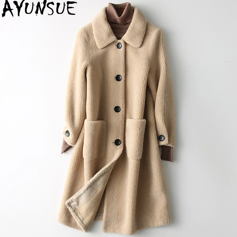 

AYUNSUE 2019 New Real Fur Coat Women Winter Korean Long 100% Wool Jacket Womens Jackets Manteau Femme HQ19-SW188118C KJ2515