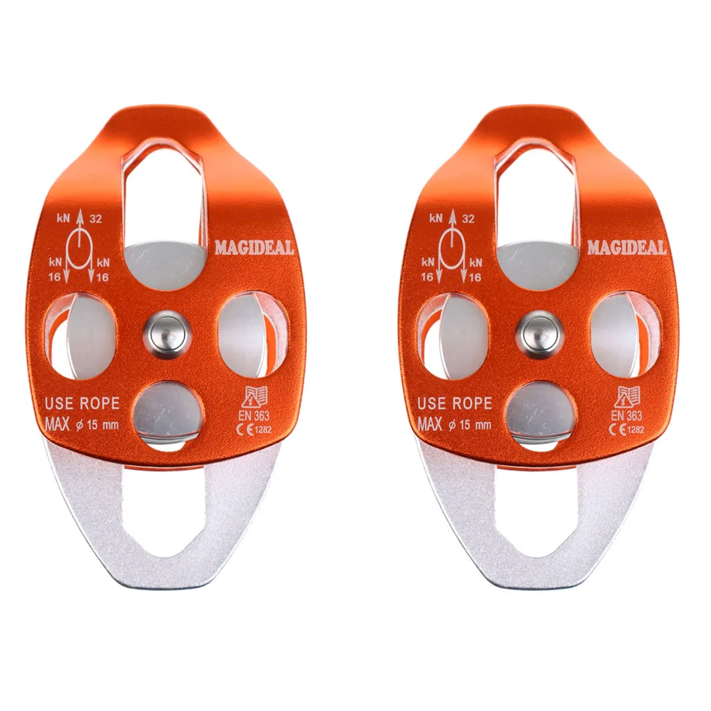 2 Pieces 32KN Double Pulley Aluminum Ball Bearings For Outdoor Climbing