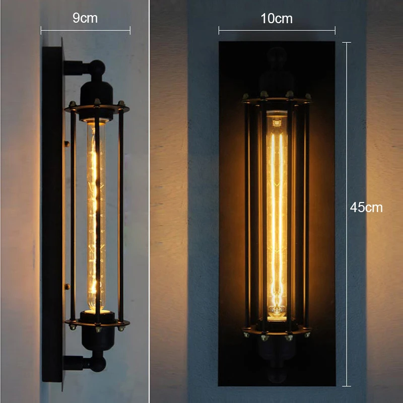 Винтажный светодиодный настенный светильник, промышленные настенные светильники для дома, железная лампа для Wandlamp, украшение для гостиной, настенный светильник, настенный светильник, аппликация, светодиодный - Цвет абажура: black with bulb